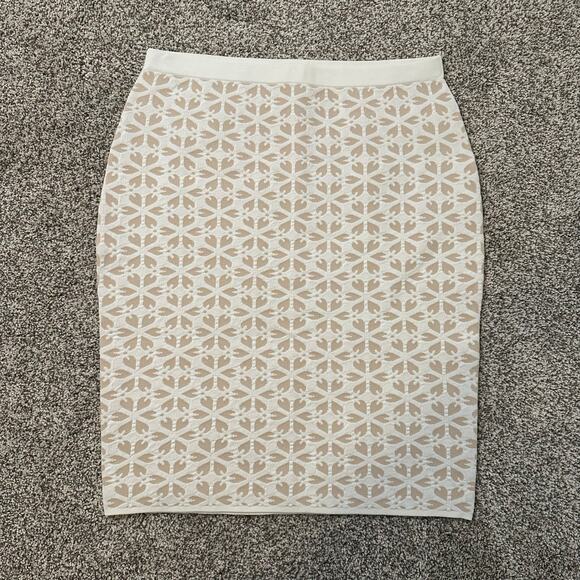Etcetera white & tan knit knee-length pencil skirt size M - Picture 2 of 8